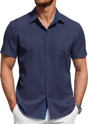 COOFANDY Men's Short Sleeve Button Down Shirts Summer Untucked Casual Dress Shirts with Pocket
