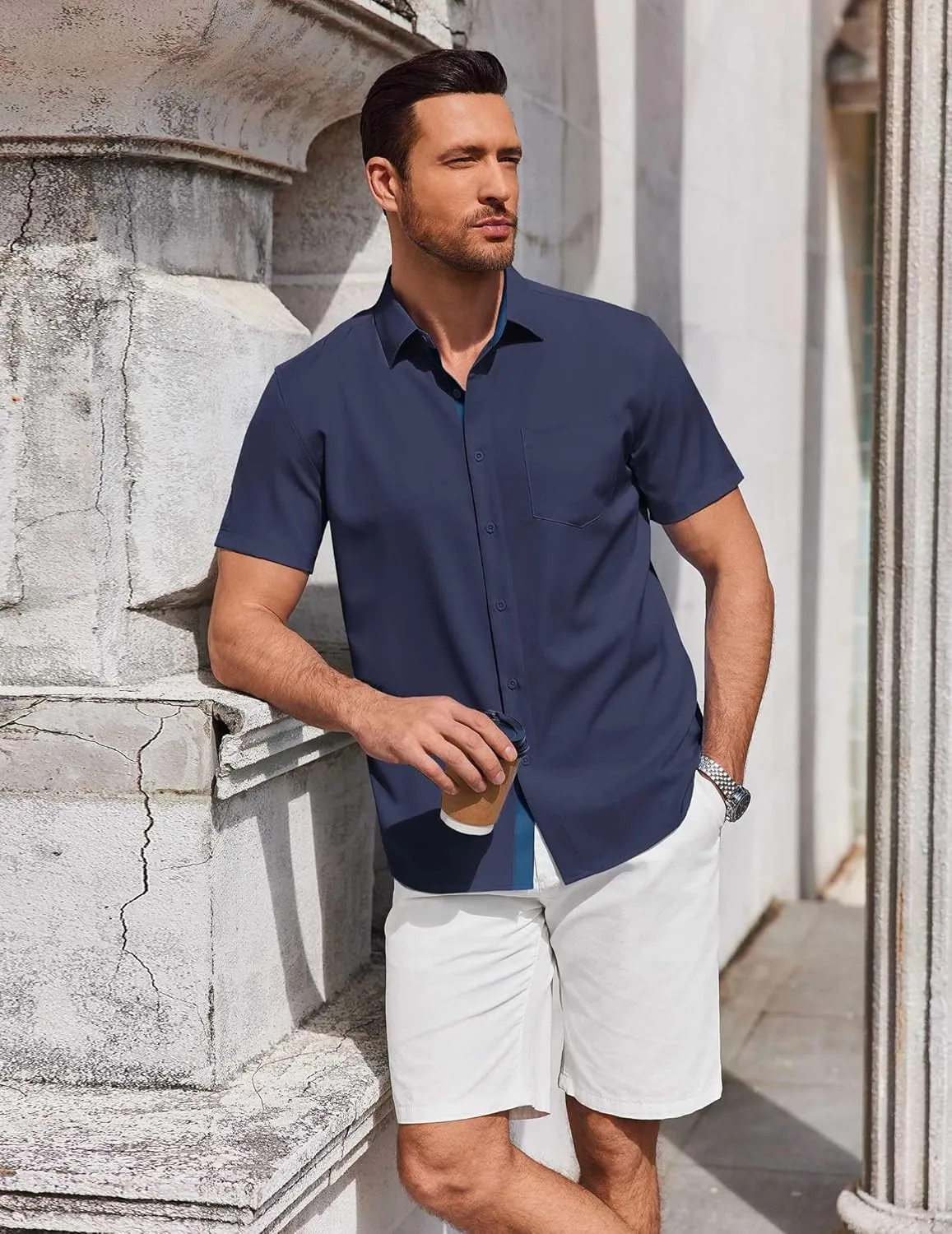 COOFANDY Men's Short Sleeve Button Down Shirts Summer Untucked Casual Dress Shirts with Pocket