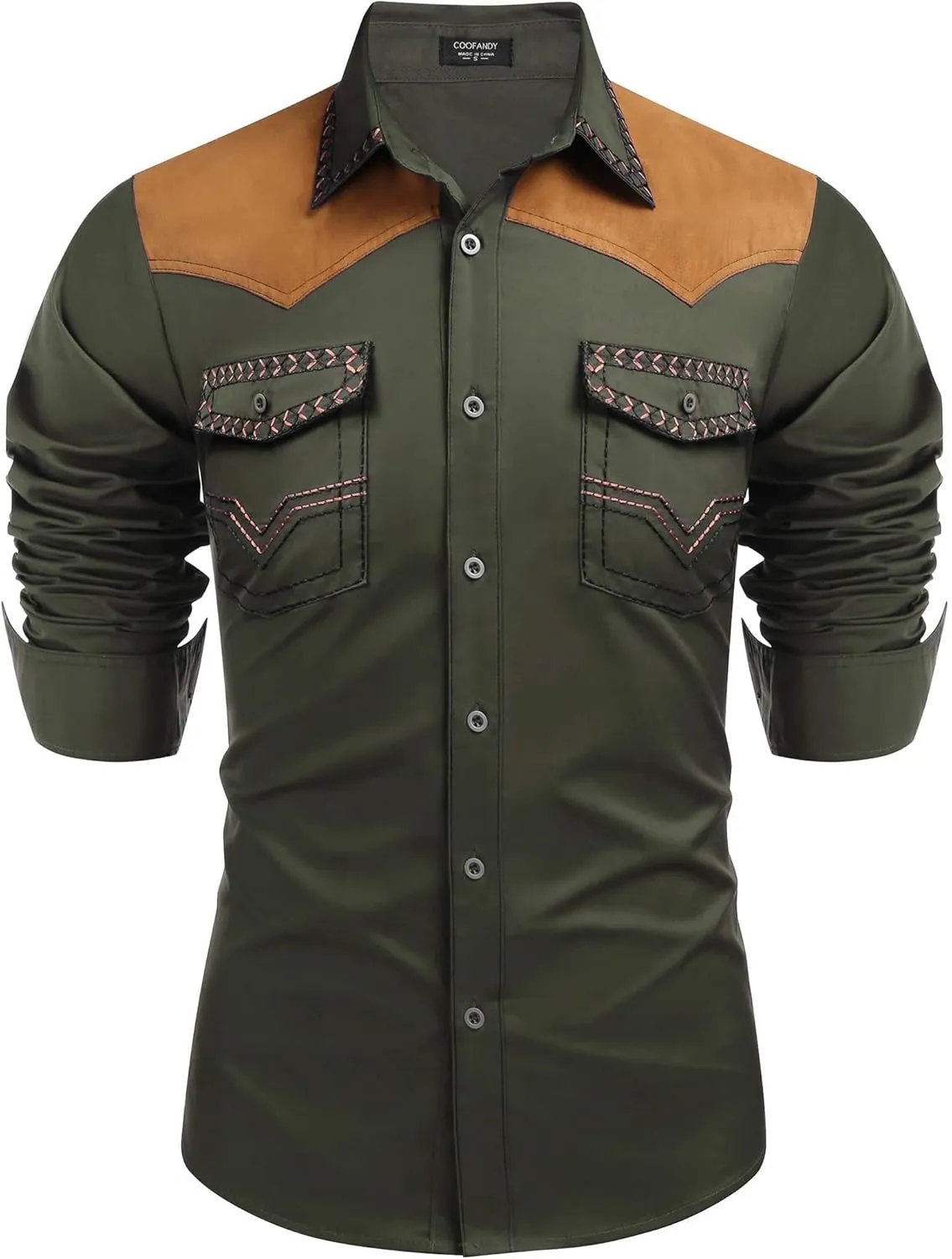 COOFANDY Men's Western Cowboy Shirt Embroidered Long Sleeve Slim Fit Casual Cotton Button Down Hippie Shirts with Pockets