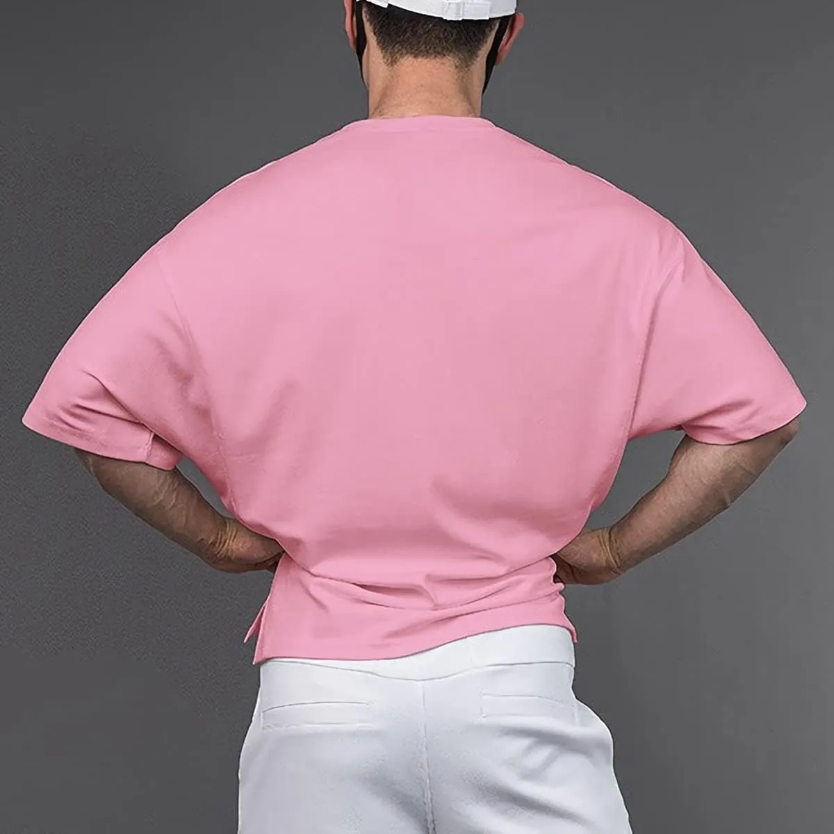 Cotton Gym Shirts Oversized Athletic Workout Shirts Short Sleeve for Men T65