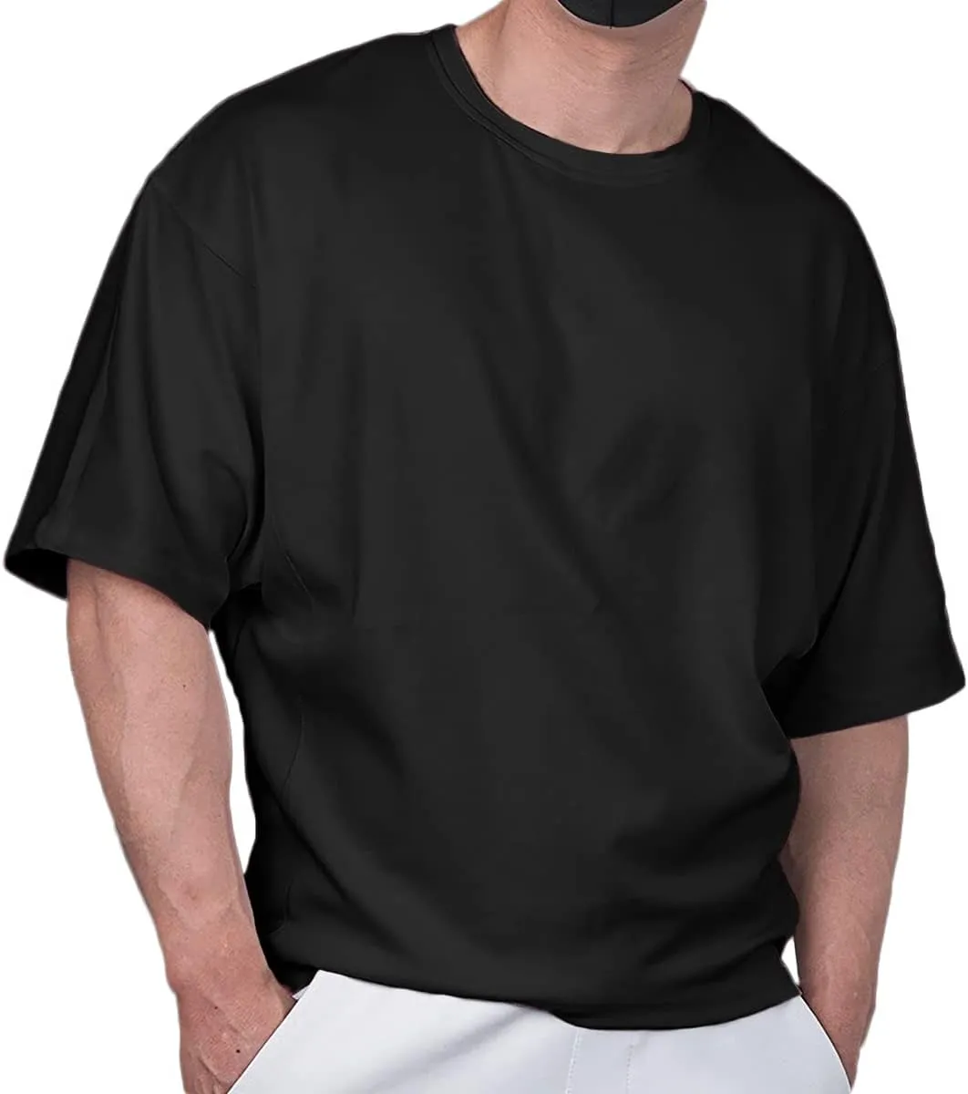 Cotton Gym Shirts Oversized Athletic Workout Shirts Short Sleeve for Men T65