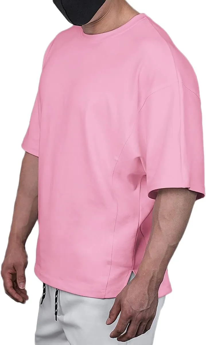 Cotton Gym Shirts Oversized Athletic Workout Shirts Short Sleeve for Men T65