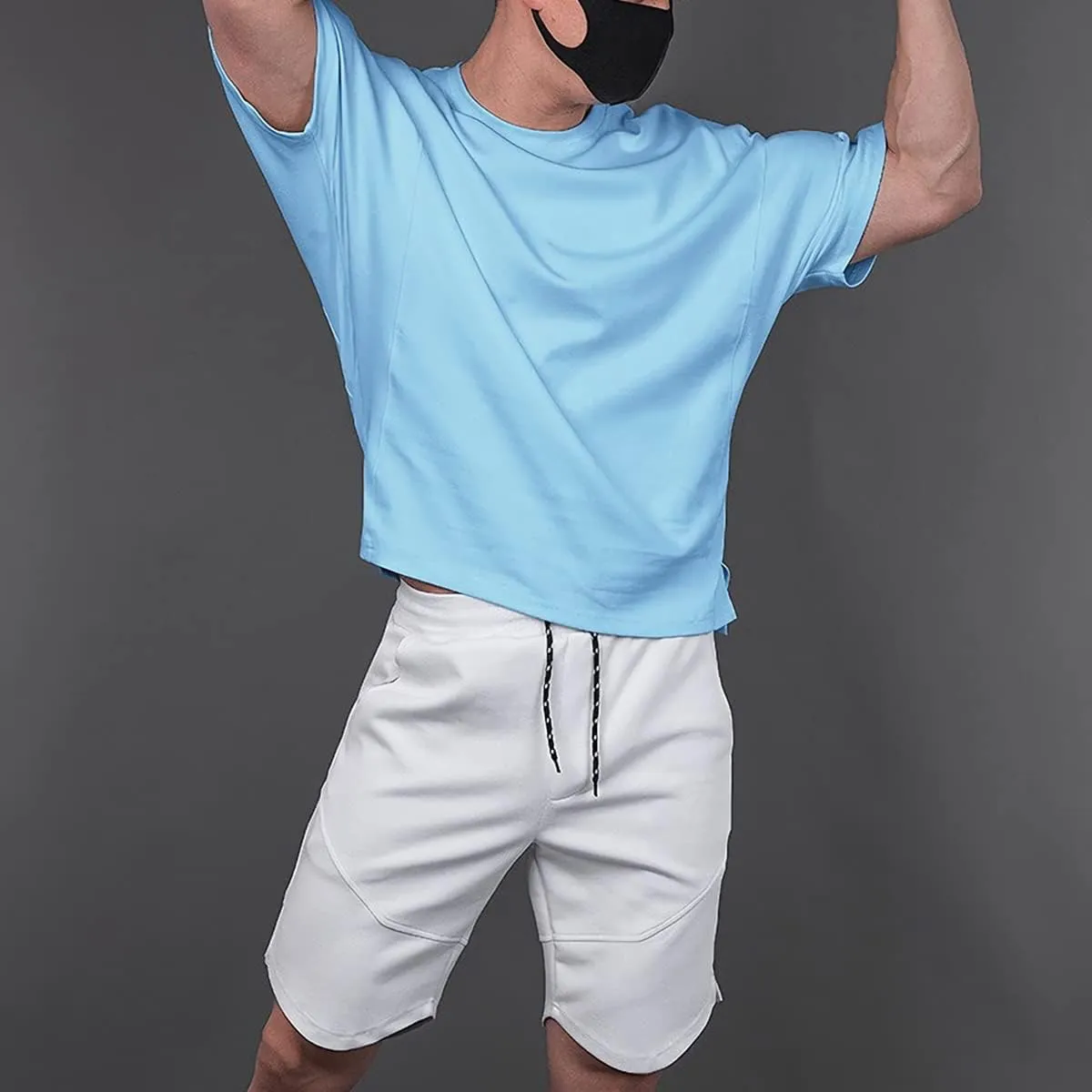 Cotton Gym Shirts Oversized Athletic Workout Shirts Short Sleeve for Men T65