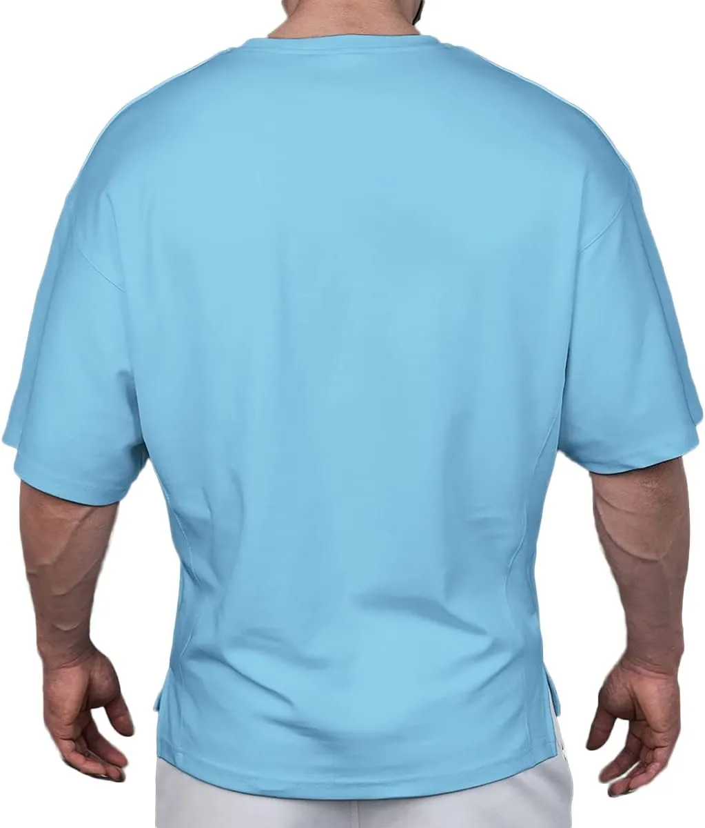 Cotton Gym Shirts Oversized Athletic Workout Shirts Short Sleeve for Men T65