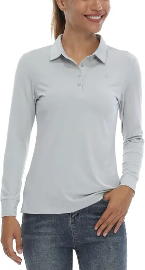 CQC Women's Golf Polo Shirts Long Sleeve Sports Athletic Shirts Tennis Tops Fitness T-Shirt UPF 50  Quick Dry