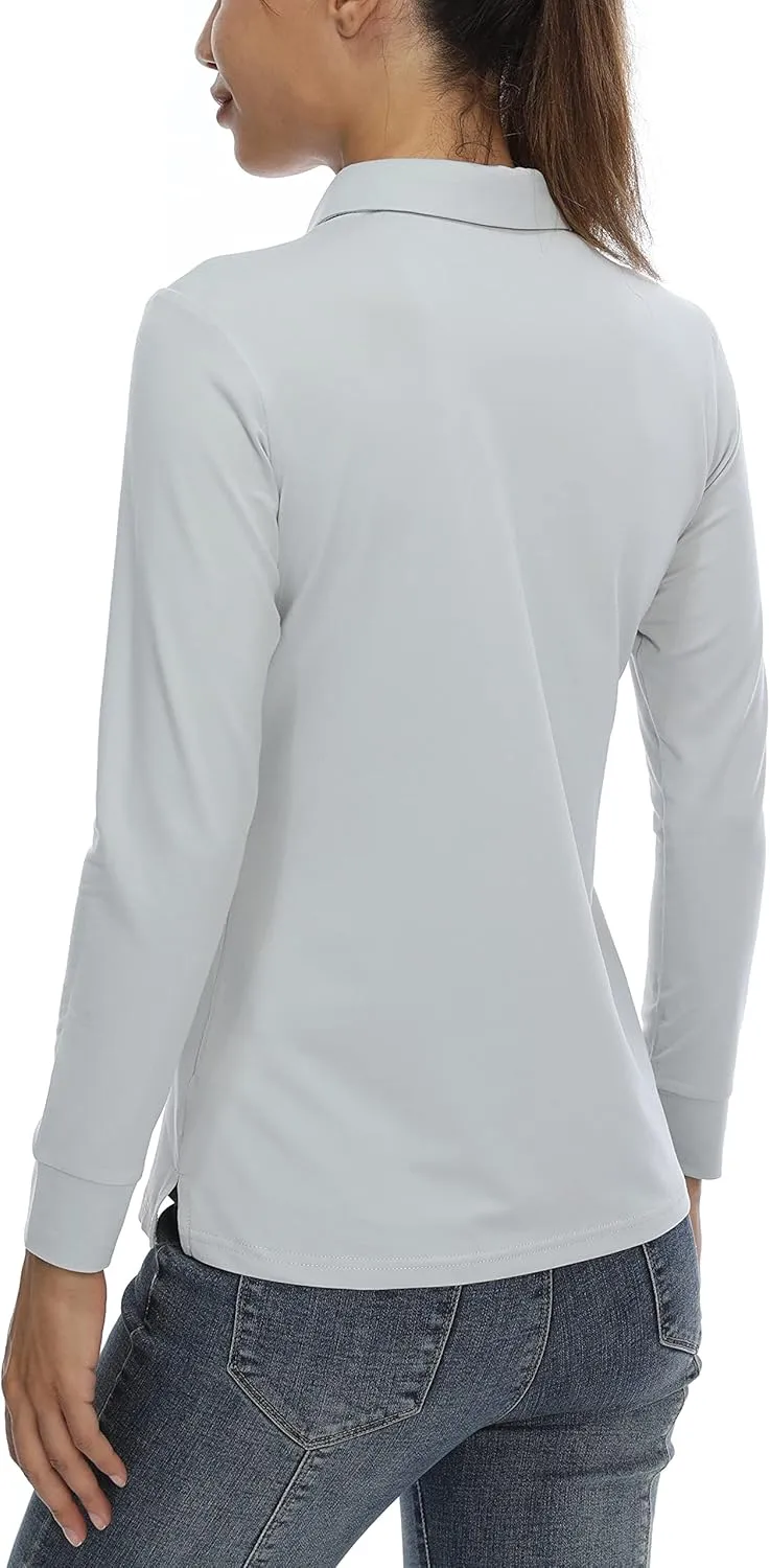 CQC Women's Golf Polo Shirts Long Sleeve Sports Athletic Shirts Tennis Tops Fitness T-Shirt UPF 50  Quick Dry