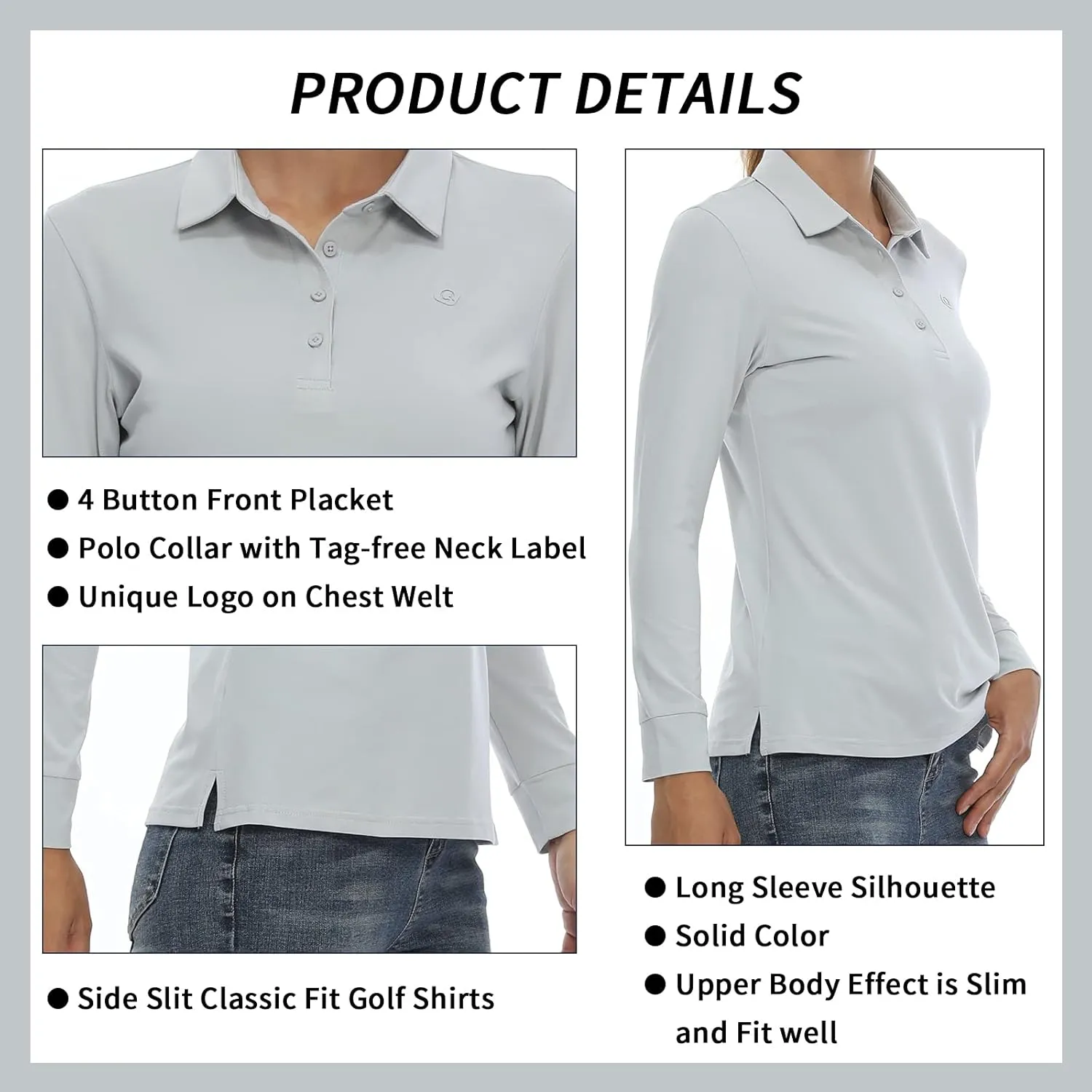 CQC Women's Golf Polo Shirts Long Sleeve Sports Athletic Shirts Tennis Tops Fitness T-Shirt UPF 50  Quick Dry