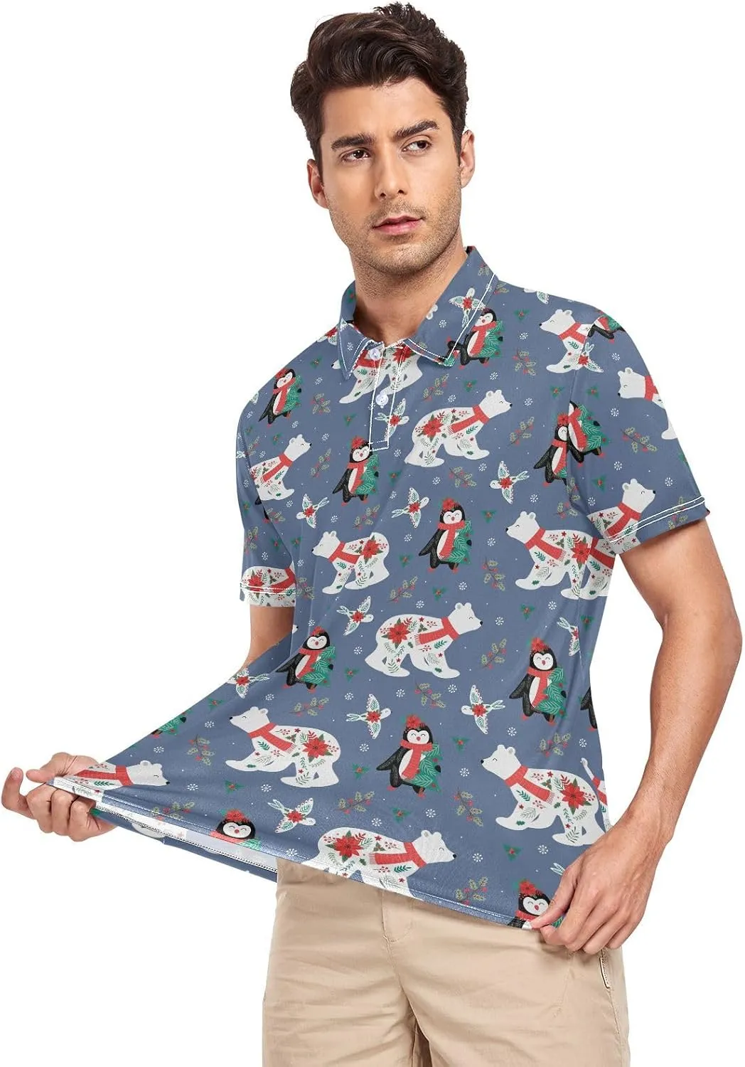 Crane Bird Cloud Men's Polo Shirts Short Sleeve Quick Dry Athletic Outdoor Sports Golf Shirts S-XXL