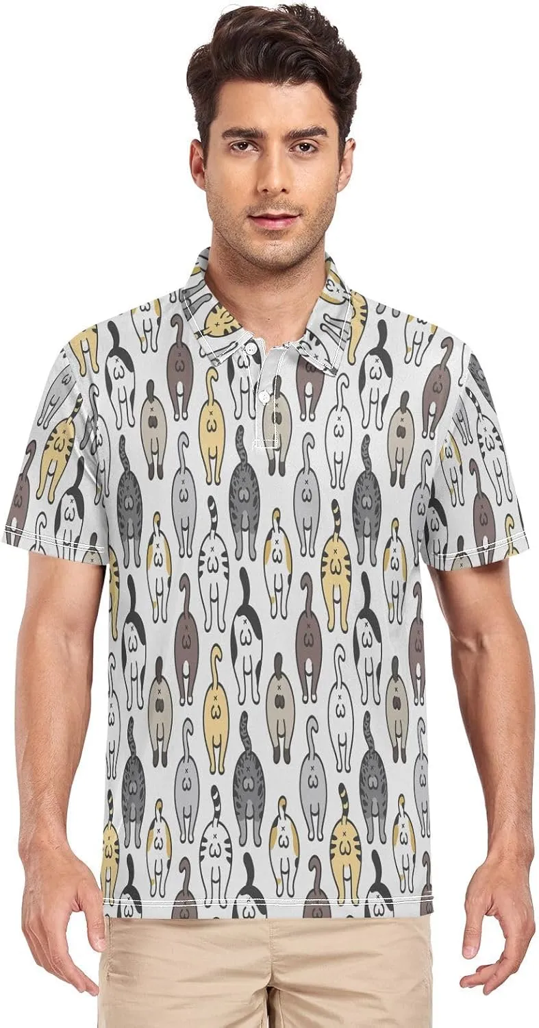 Crane Bird Cloud Men's Polo Shirts Short Sleeve Quick Dry Athletic Outdoor Sports Golf Shirts S-XXL
