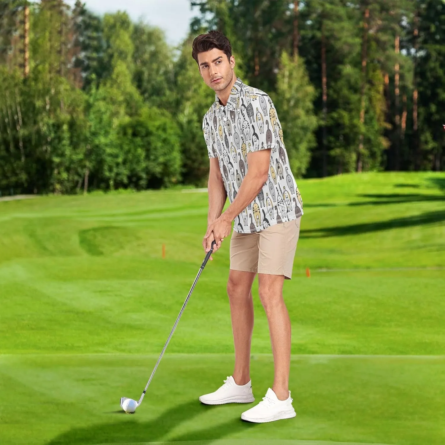 Crane Bird Cloud Men's Polo Shirts Short Sleeve Quick Dry Athletic Outdoor Sports Golf Shirts S-XXL