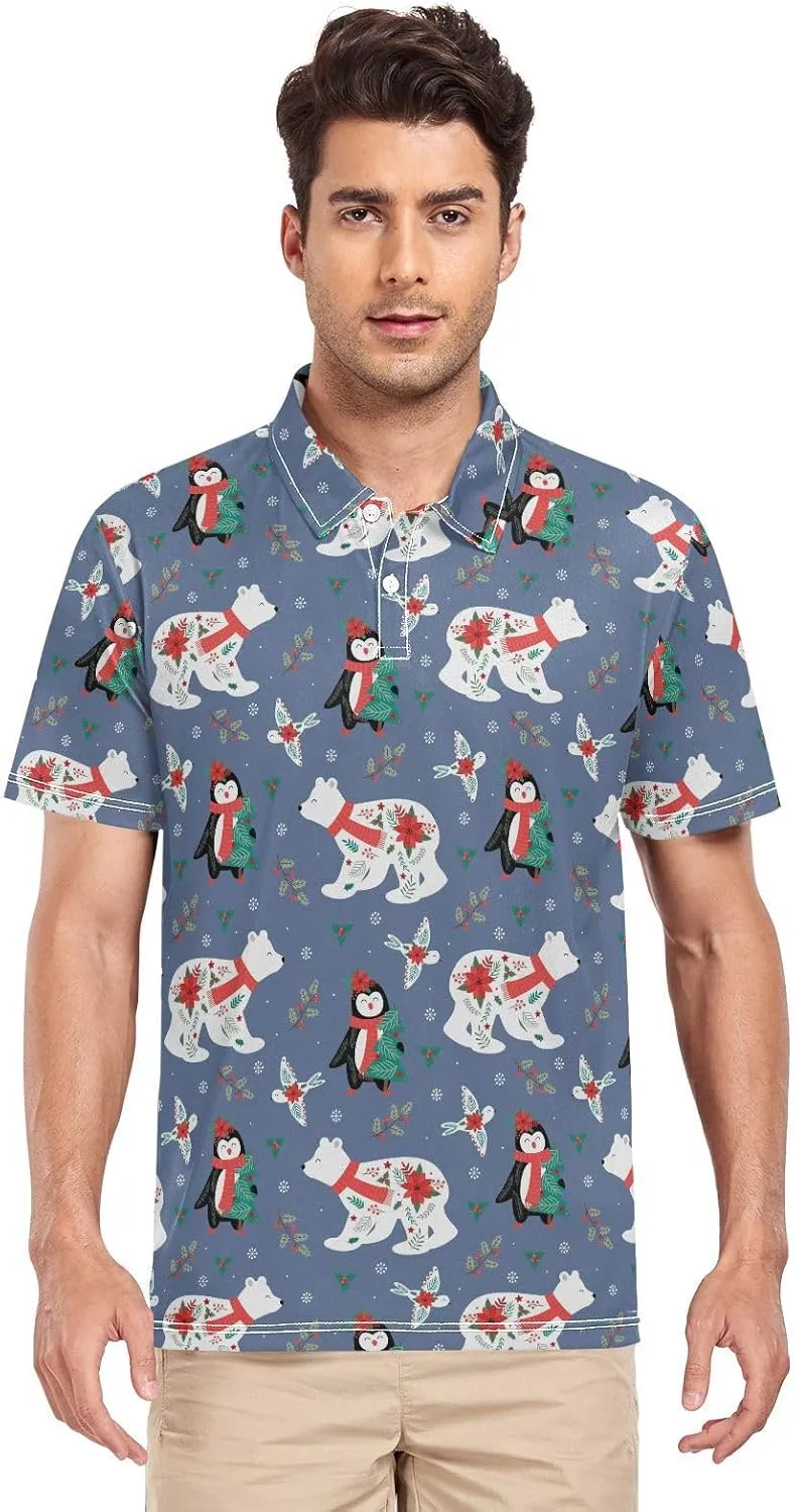 Crane Bird Cloud Men's Polo Shirts Short Sleeve Quick Dry Athletic Outdoor Sports Golf Shirts S-XXL