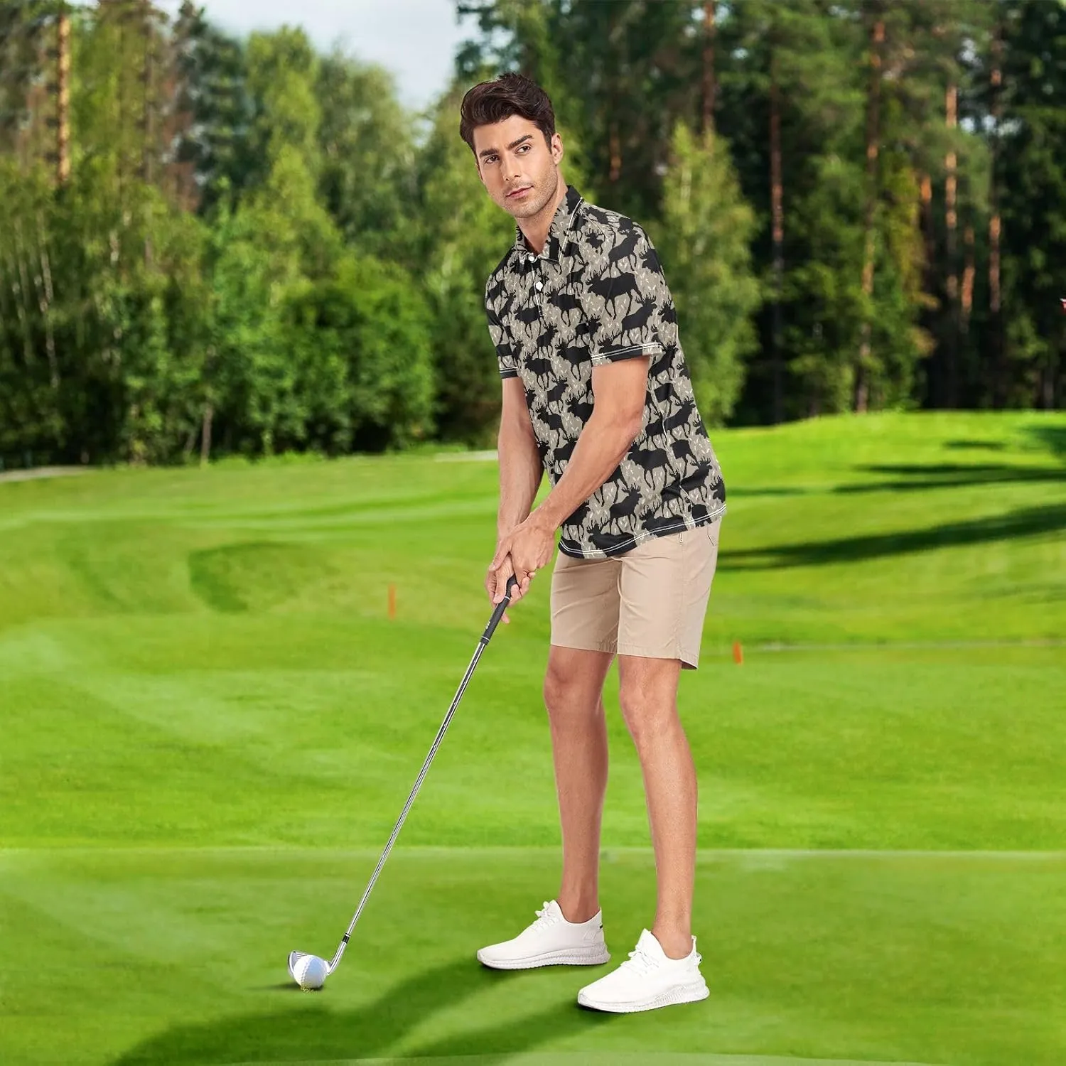 Crane Bird Cloud Men's Polo Shirts Short Sleeve Quick Dry Athletic Outdoor Sports Golf Shirts S-XXL