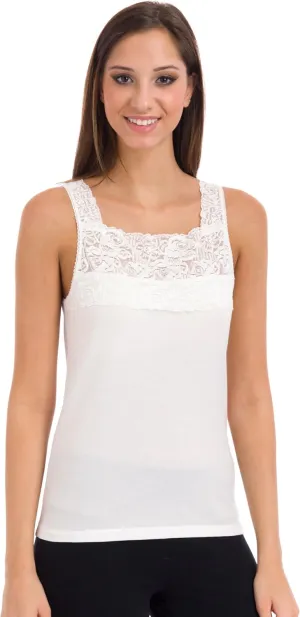Cuddl Duds SofTech Stretch Lace Detail Square Neck Cami PLUS White 2X