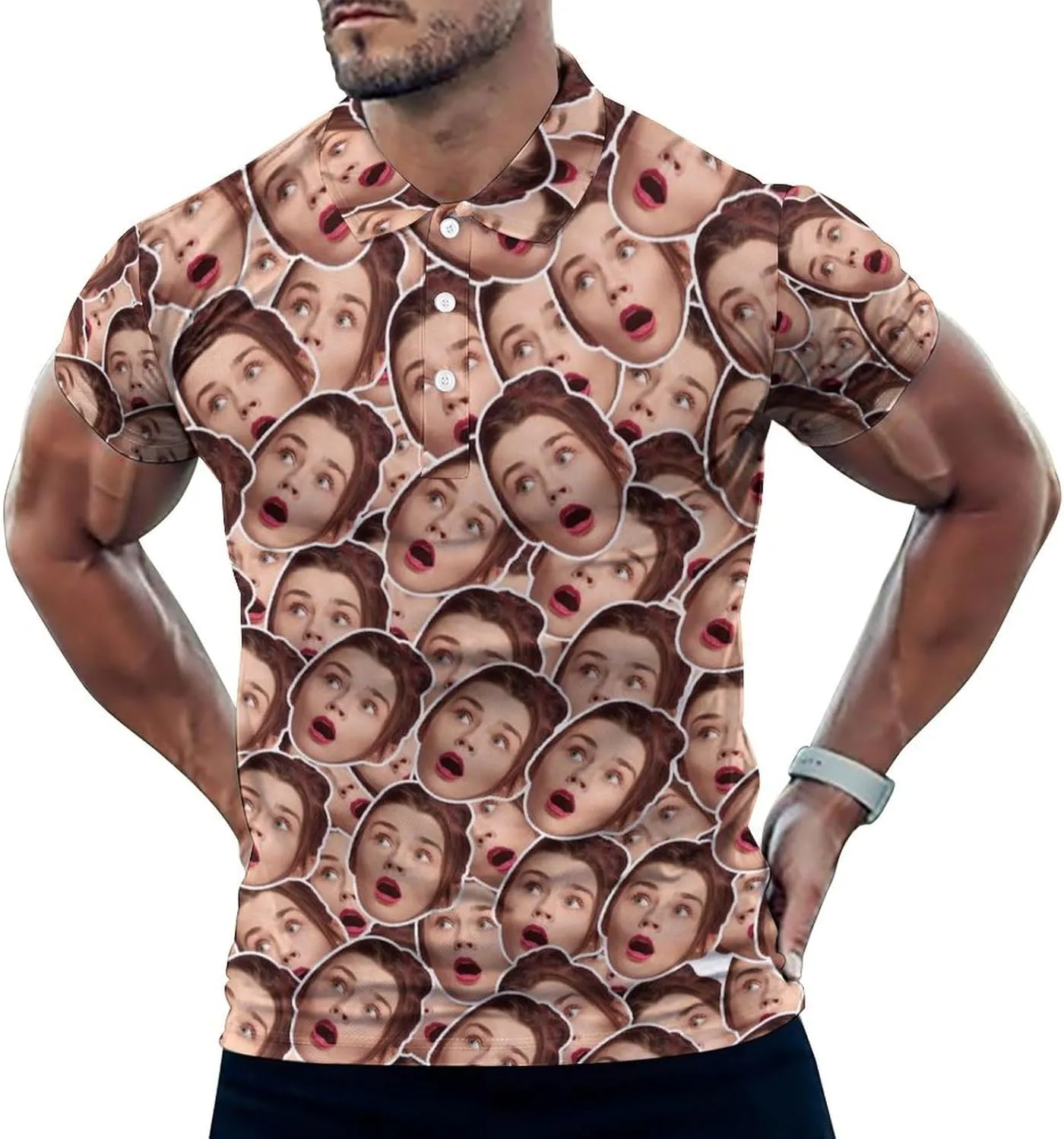 Custom Seamless Face Golf Shirts for Men Dry Fit Sleeve Golf Shirt Print Shirts Funny Golf Polo Shirts Collared Shirt