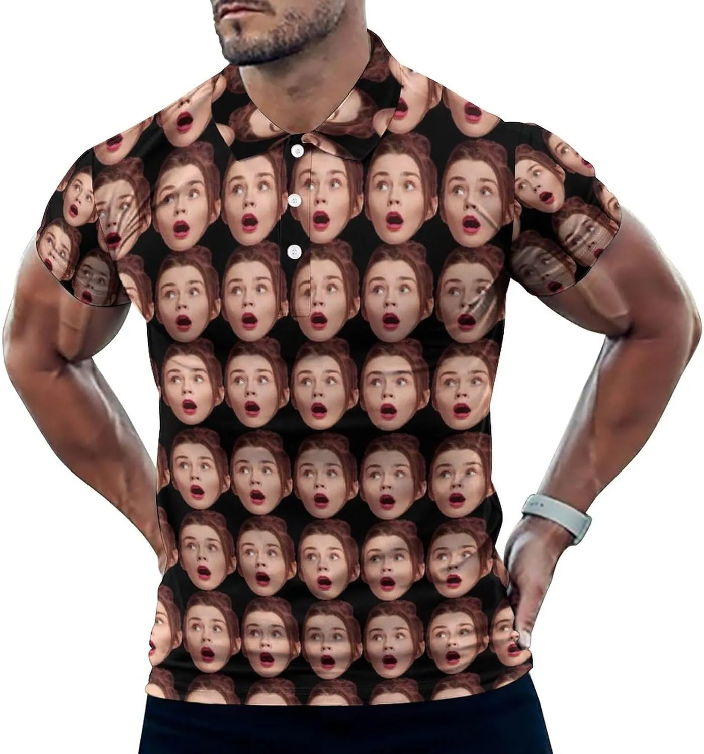 Custom Seamless Face Golf Shirts for Men Dry Fit Sleeve Golf Shirt Print Shirts Funny Golf Polo Shirts Collared Shirt