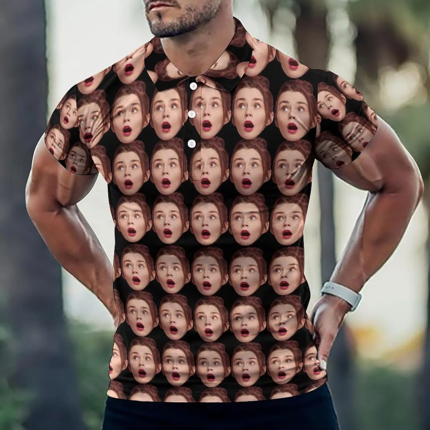 Custom Seamless Face Golf Shirts for Men Dry Fit Sleeve Golf Shirt Print Shirts Funny Golf Polo Shirts Collared Shirt