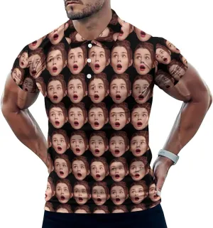 Custom Seamless Face Golf Shirts for Men Dry Fit Sleeve Golf Shirt Print Shirts Funny Golf Polo Shirts Collared Shirt