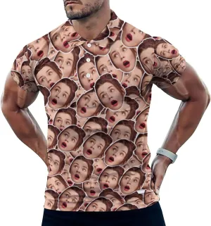 Custom Seamless Face Golf Shirts for Men Dry Fit Sleeve Golf Shirt Print Shirts Funny Golf Polo Shirts Collared Shirt