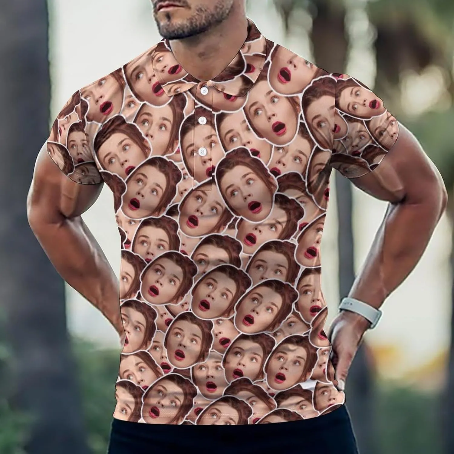 Custom Seamless Face Golf Shirts for Men Dry Fit Sleeve Golf Shirt Print Shirts Funny Golf Polo Shirts Collared Shirt