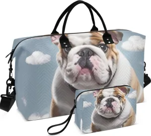 Cute Bulldog Print Duffel Bags Travel Makeup Bag Set of 2, Print Women Luggage Bags Carry on Duffle