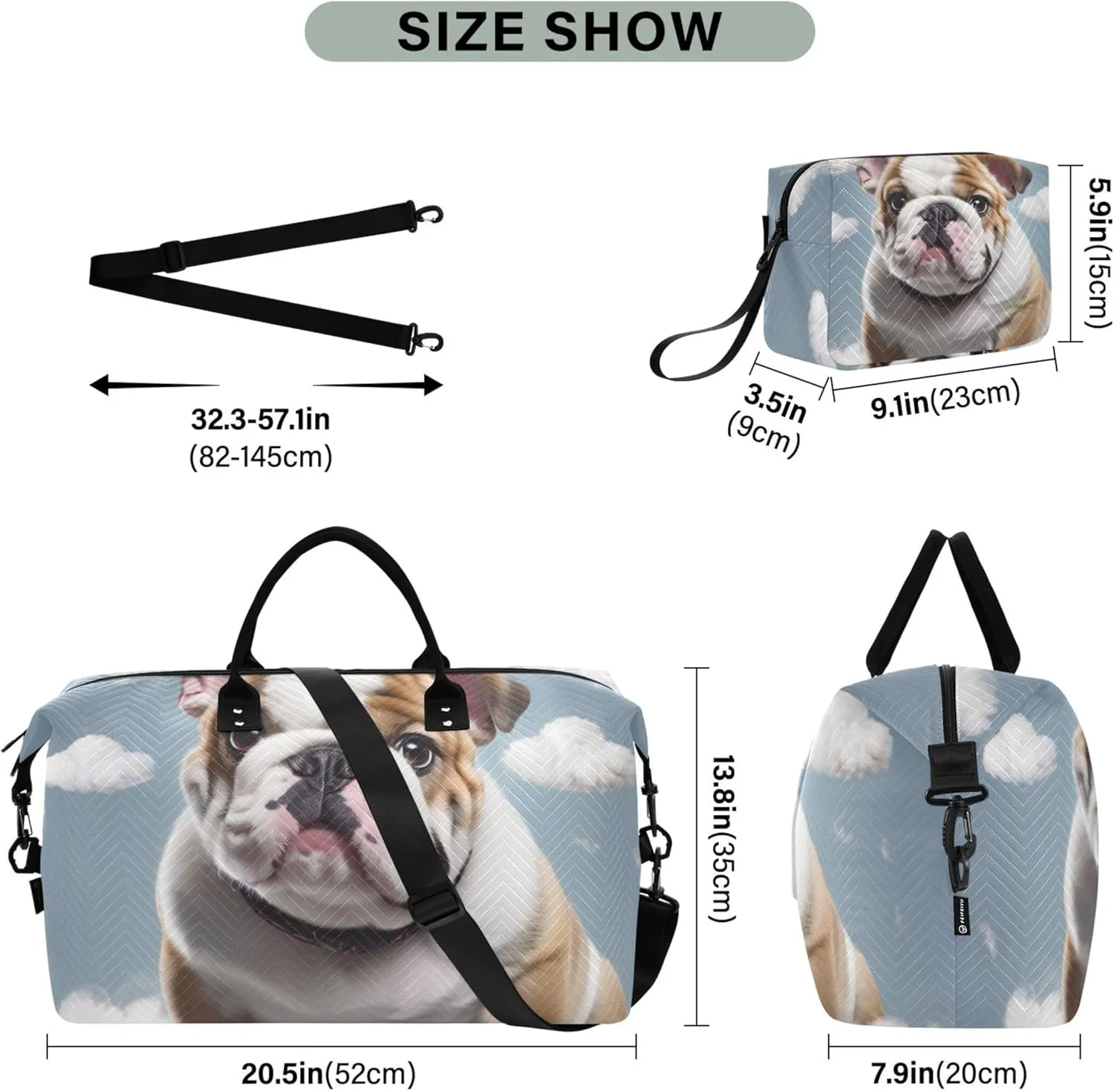 Cute Bulldog Print Duffel Bags Travel Makeup Bag Set of 2, Print Women Luggage Bags Carry on Duffle