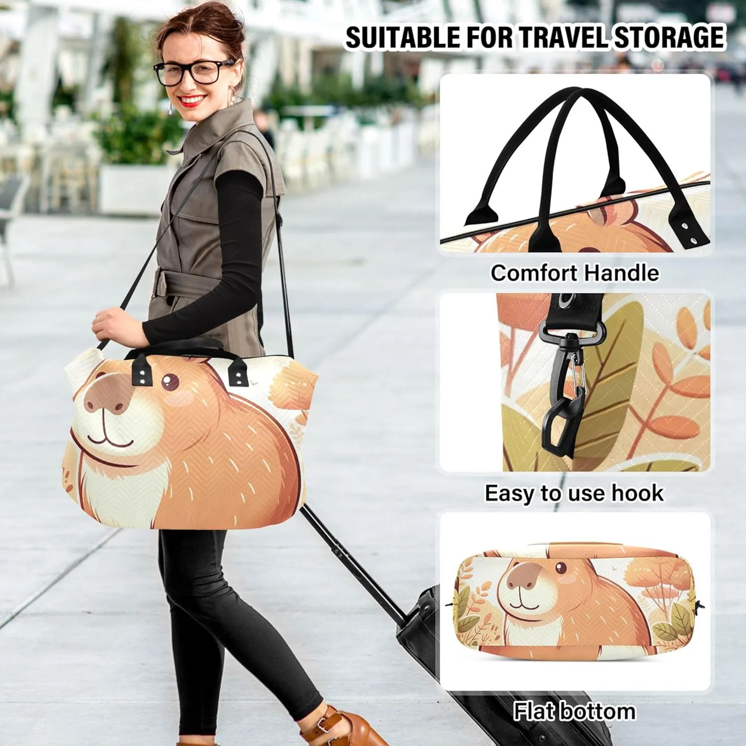 Cute Capybara Cartoon Travel Duffel Bags Toiletry Pouches Set of 2, Animal Print Luggage Bags Traveling Bag