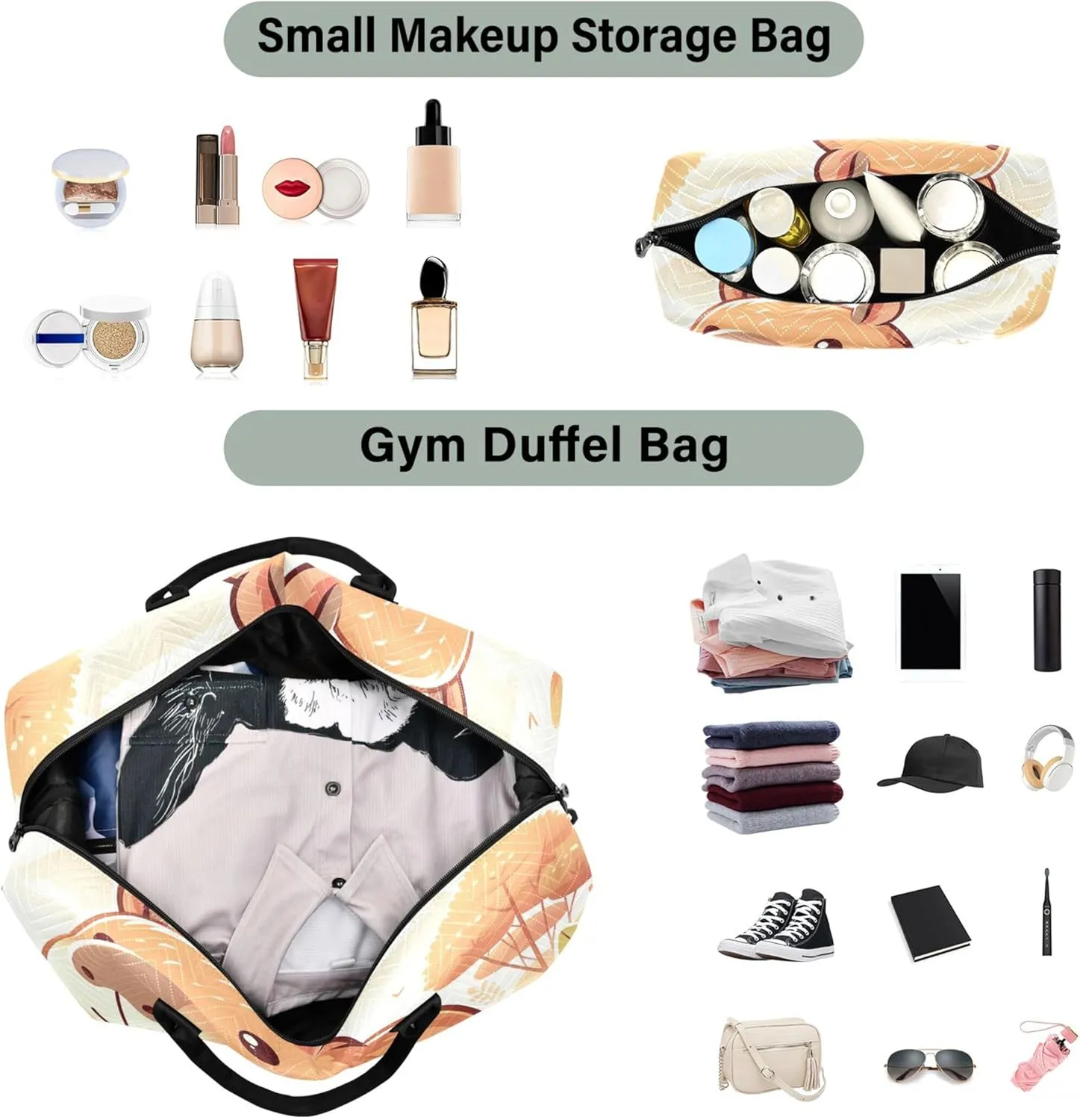 Cute Capybara Cartoon Travel Duffel Bags Toiletry Pouches Set of 2, Animal Print Luggage Bags Traveling Bag