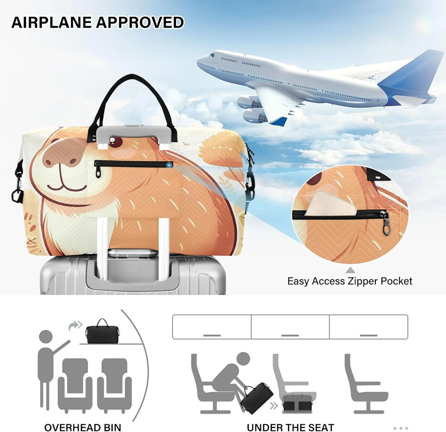 Cute Capybara Cartoon Travel Duffel Bags Toiletry Pouches Set of 2, Animal Print Luggage Bags Traveling Bag