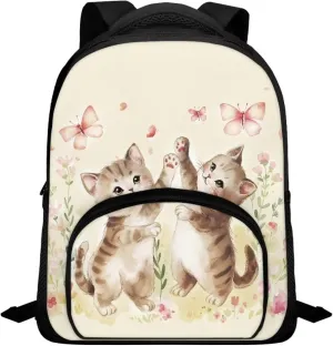 Cute Cat Playing Butterfly Backpack for Girls 12 Inch School Bag with Shoulder Straps Lightweight New Backpack for Teens Preschool Elementary School Students Trendy Travel Daypack Gifts