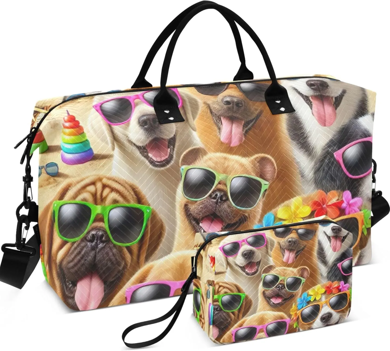 Cute Cats Funny Animals Travel Duffle Bags Makeup Pouch Set of 2, Print Women Small Duffle Bag Overnight Hospital Bag
