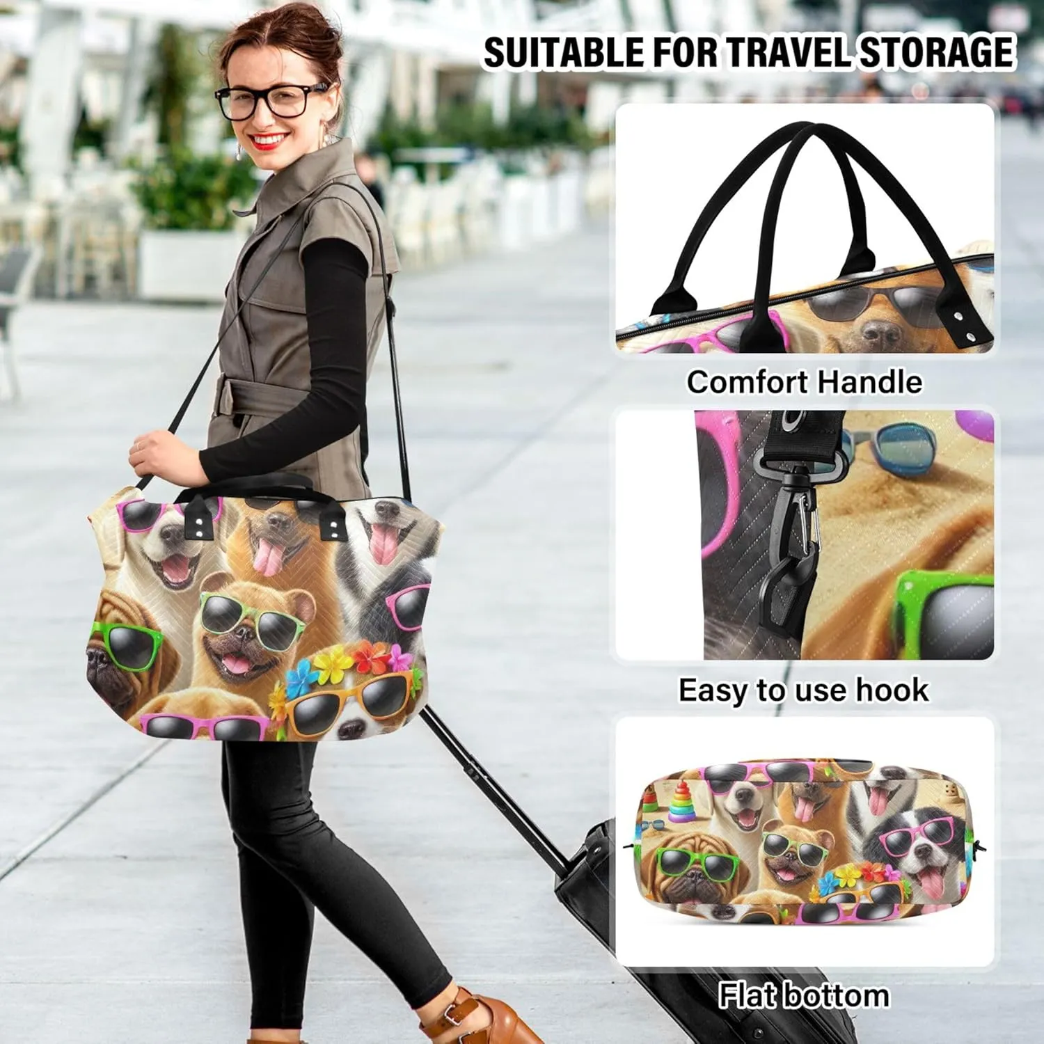 Cute Cats Funny Animals Travel Duffle Bags Makeup Pouch Set of 2, Print Women Small Duffle Bag Overnight Hospital Bag