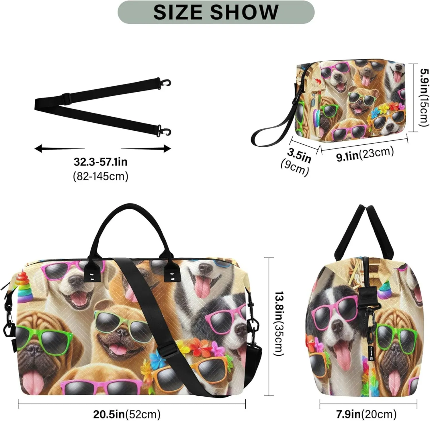 Cute Cats Funny Animals Travel Duffle Bags Makeup Pouch Set of 2, Print Women Small Duffle Bag Overnight Hospital Bag