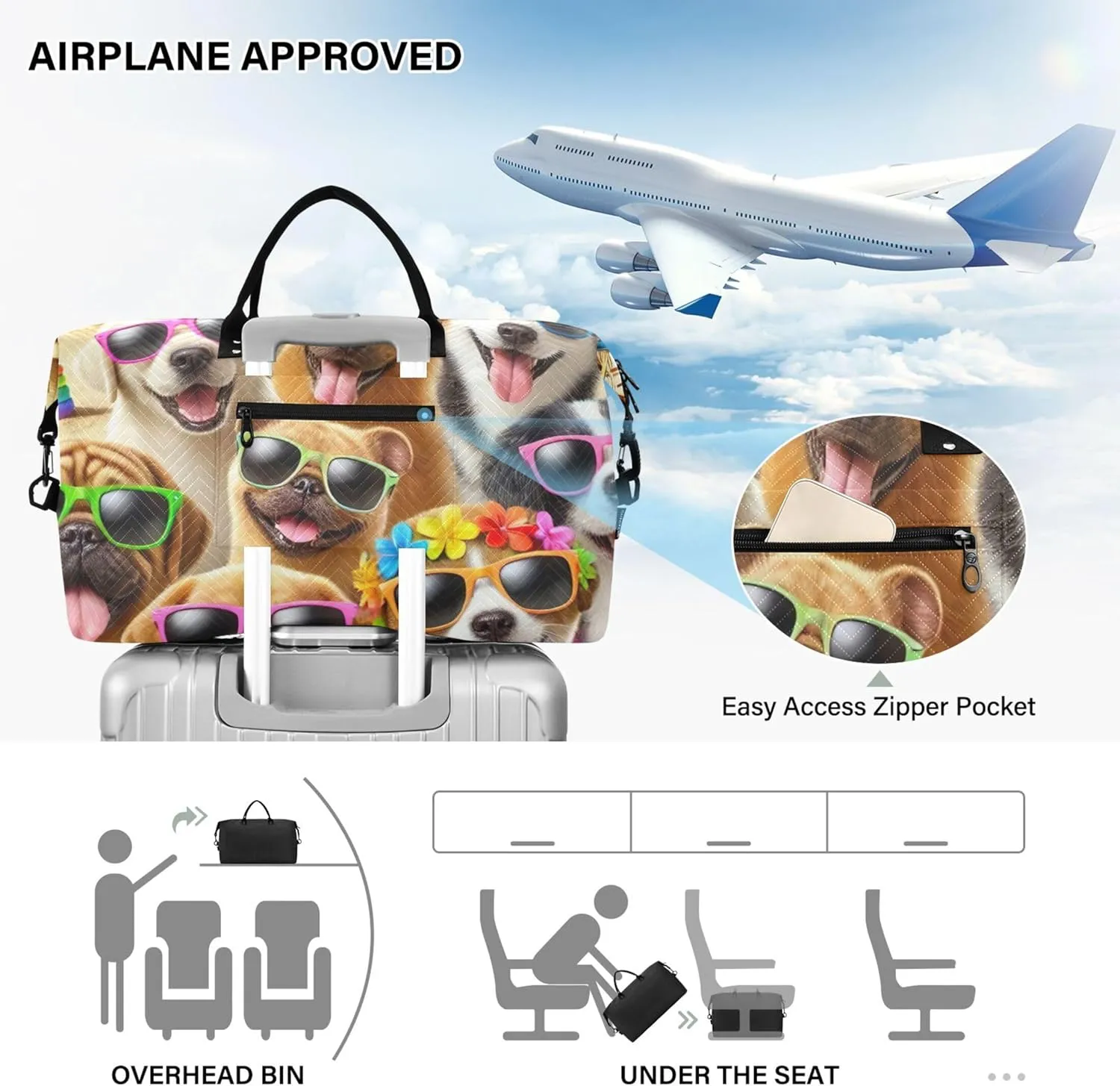Cute Cats Funny Animals Travel Duffle Bags Makeup Pouch Set of 2, Print Women Small Duffle Bag Overnight Hospital Bag