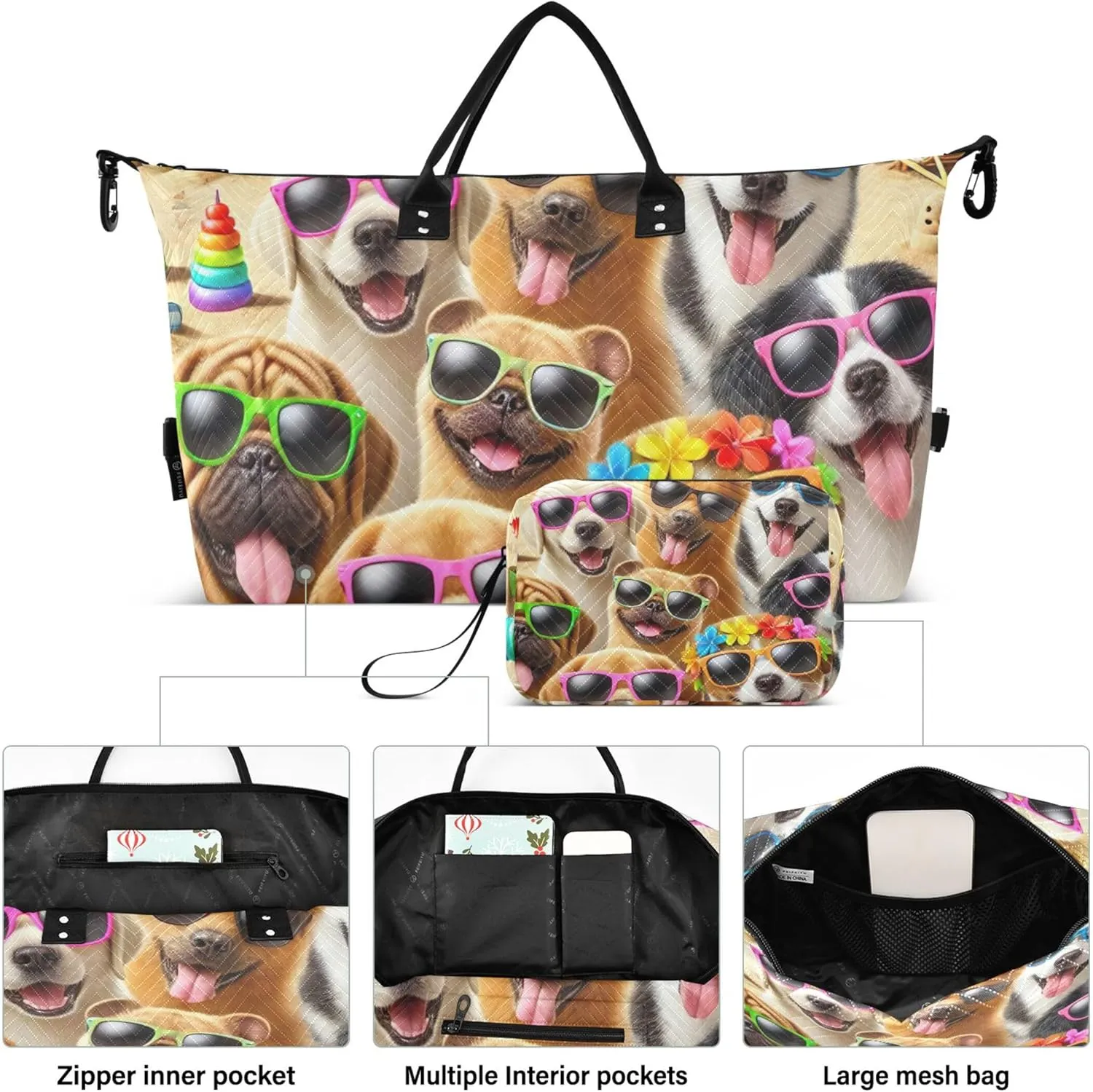 Cute Cats Funny Animals Travel Duffle Bags Makeup Pouch Set of 2, Print Women Small Duffle Bag Overnight Hospital Bag