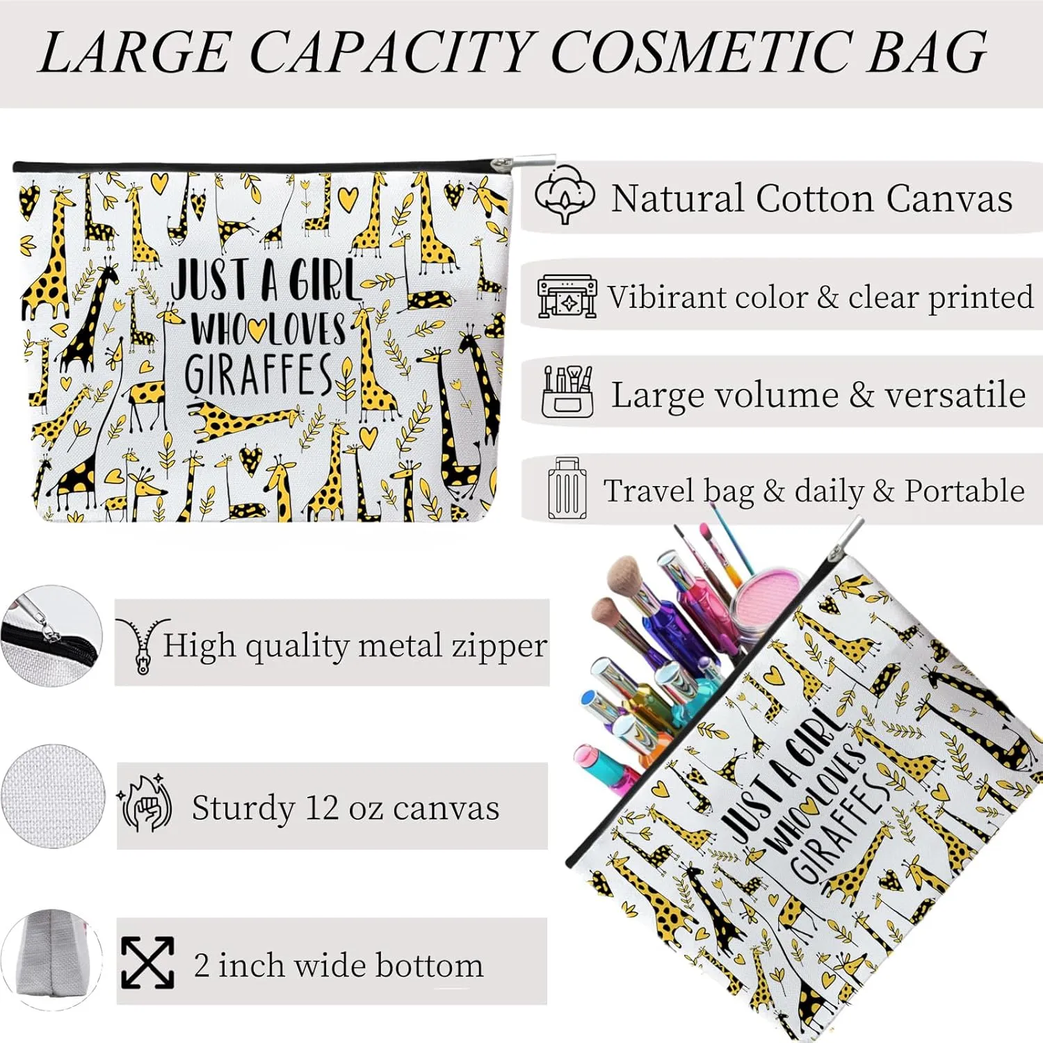 Cute Giraffe Makeup Bag, Giraffe Themed Cosemetic Bag, Adorable Gift Toiletry Pouch Organizer Bag for Daughter Besties Mom Grandma Girl Birthday Gifts Animal Lovers (Giraffe)