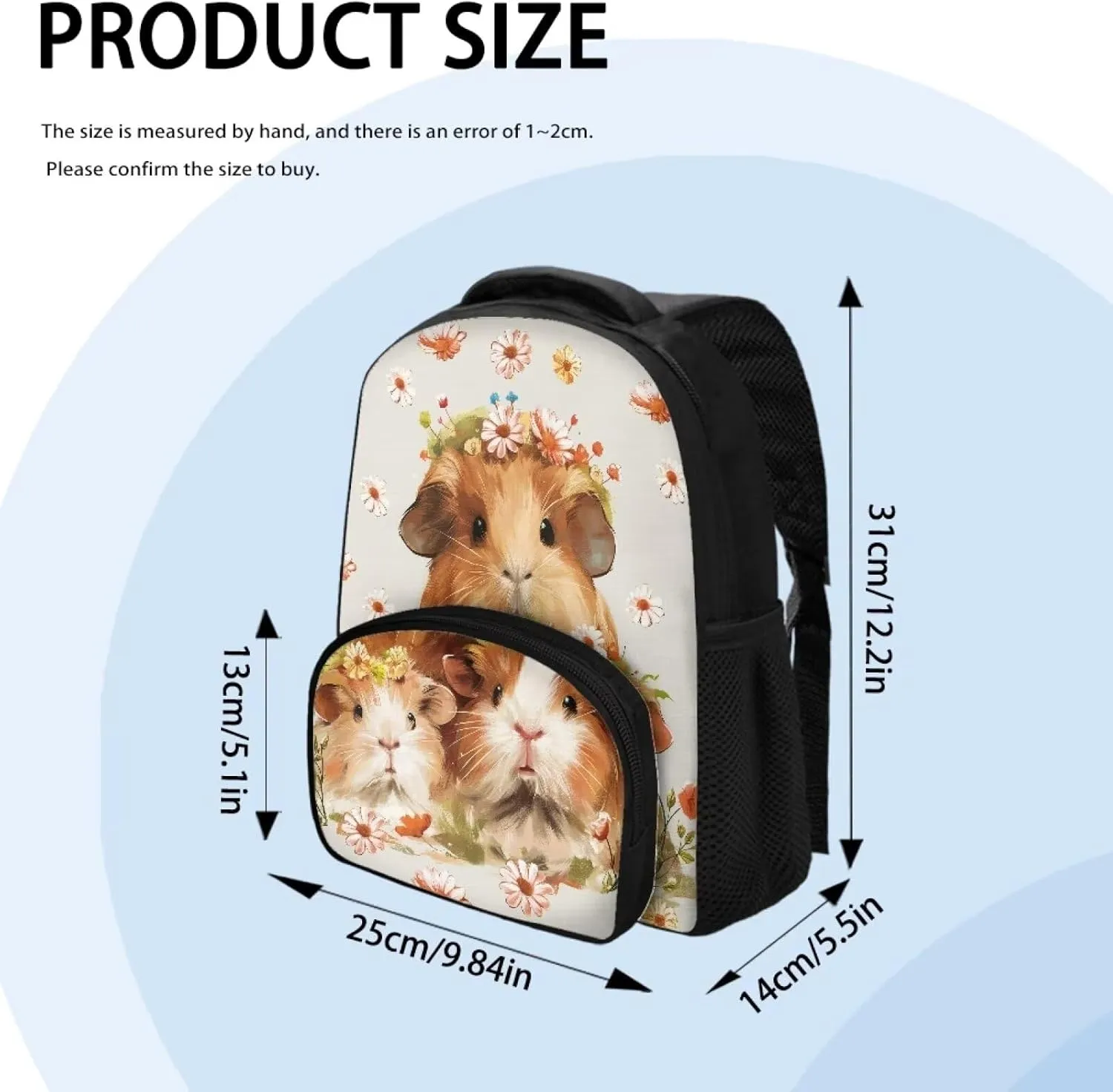Cute Guinea Pig Backpack for Girls Daisy Flower School Bag with Multiple Compartments for Kindergarten Elementary School Students Trendy 12 Inch Backpack for Teens Nice Gifts