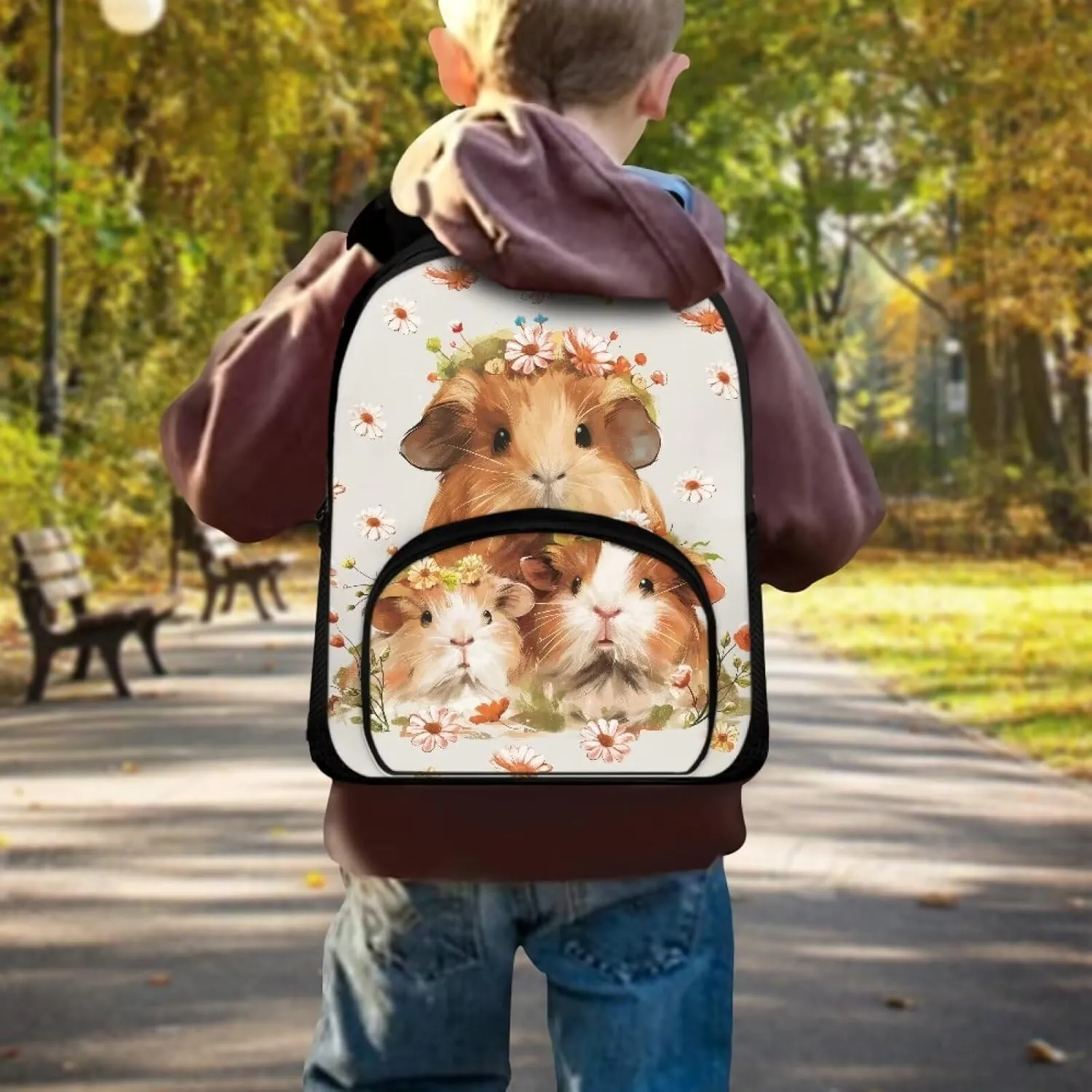 Cute Guinea Pig Backpack for Girls Daisy Flower School Bag with Multiple Compartments for Kindergarten Elementary School Students Trendy 12 Inch Backpack for Teens Nice Gifts