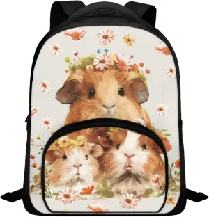 Cute Guinea Pig Backpack for Girls Daisy Flower School Bag with Multiple Compartments for Kindergarten Elementary School Students Trendy 12 Inch Backpack for Teens Nice Gifts