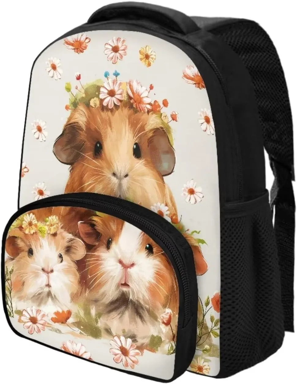 Cute Guinea Pig Backpack for Girls Daisy Flower School Bag with Multiple Compartments for Kindergarten Elementary School Students Trendy 12 Inch Backpack for Teens Nice Gifts