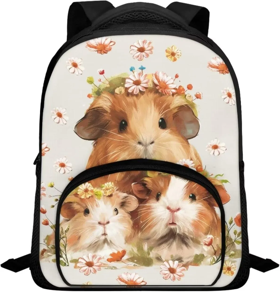 Cute Guinea Pig Backpack for Girls Daisy Flower School Bag with Multiple Compartments for Kindergarten Elementary School Students Trendy 12 Inch Backpack for Teens Nice Gifts