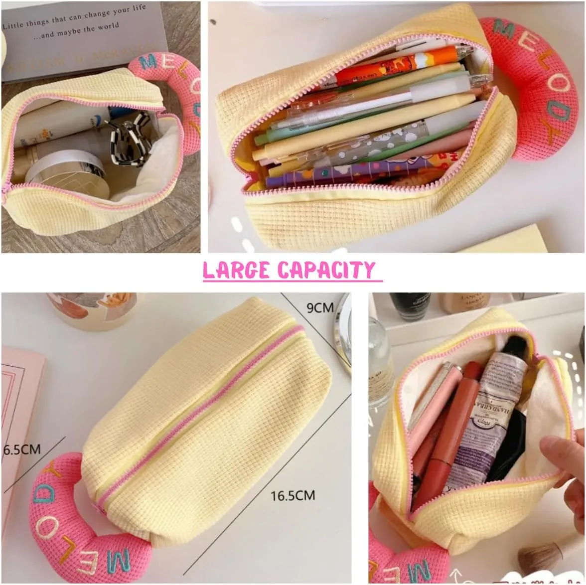 Cute Makeup Bag - Cosmetic Travel Organizer, Makeup Bag Girls, Travel Cosmetic Bag, Cute Makeup Pouch Toiletry Bag, Preppy Stuff Gift for Girls, Zipper Pouch Organizer for Women and Girls (Yellow)