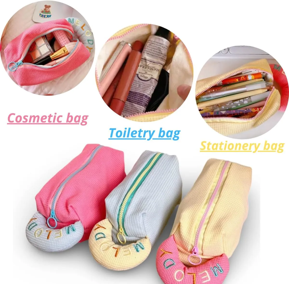 Cute Makeup Bag - Cosmetic Travel Organizer, Makeup Bag Girls, Travel Cosmetic Bag, Cute Makeup Pouch Toiletry Bag, Preppy Stuff Gift for Girls, Zipper Pouch Organizer for Women and Girls (Yellow)