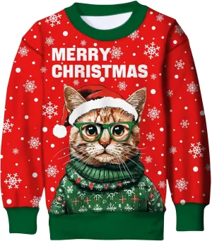 Cutemile Girls Boys Ugly Christmas Sweater Kids Novelty Xmas Fleece Sweatshirt 3D Print Pullover Shirt 4-16 Years