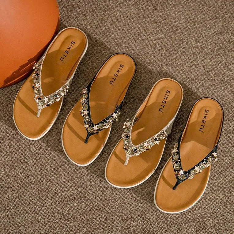 Cuzcare Orthopedic Sandals Jeweled Soft Arch Support Insole Flip-flops Bling Summer