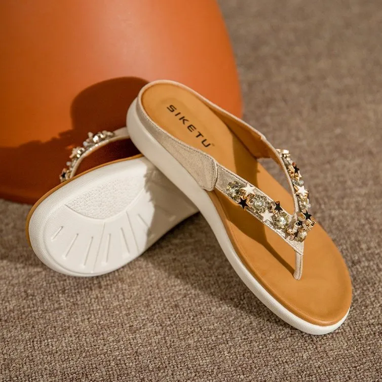 Cuzcare Orthopedic Sandals Jeweled Soft Arch Support Insole Flip-flops Bling Summer