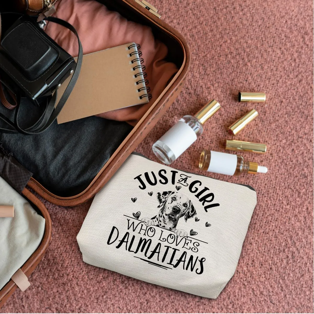 Dalmatian Dogs Makeup Bag,Dalmatian Gifts For Women,Just A Girl Who Loves Damatians Makeup Bag Cosmetic Pouch