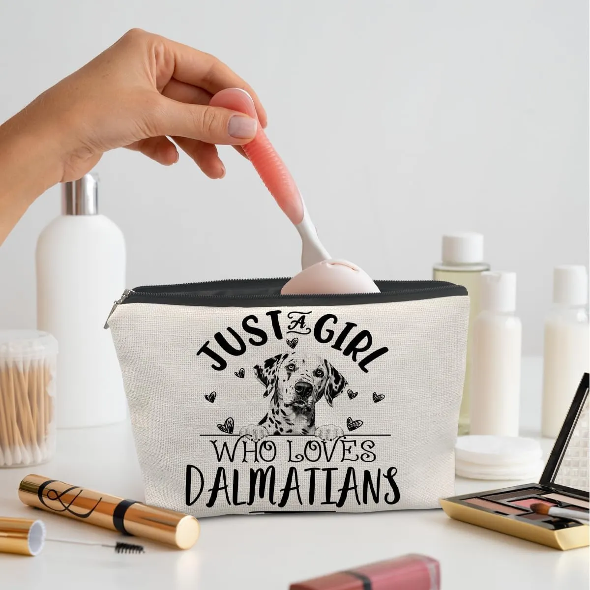 Dalmatian Dogs Makeup Bag,Dalmatian Gifts For Women,Just A Girl Who Loves Damatians Makeup Bag Cosmetic Pouch