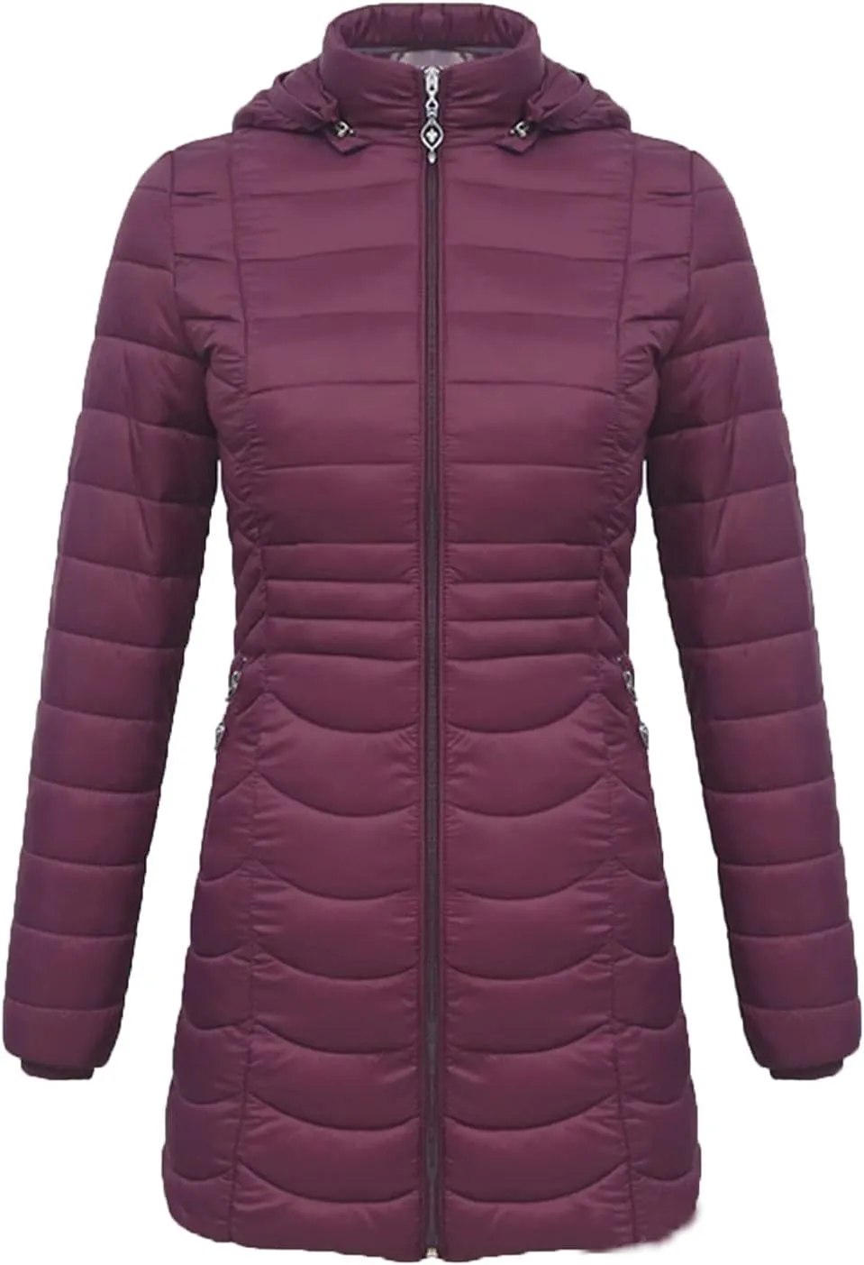DGHM-JLMY Women's Zipper Hooded Detachable Cotton-Padded Jacket Long Quilted Winter Coat Thicken Puffer Jacket
