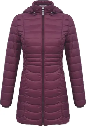 DGHM-JLMY Women's Zipper Hooded Detachable Cotton-Padded Jacket Long Quilted Winter Coat Thicken Puffer Jacket
