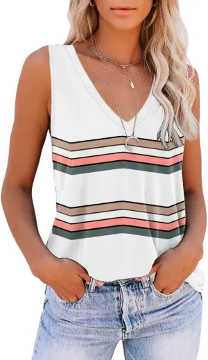 Disamer Summer Tank Tops for Women 2025 Trendy Spring Fashion Cute Printed Loose Fit Workout V Neck Sleeveless Shirts